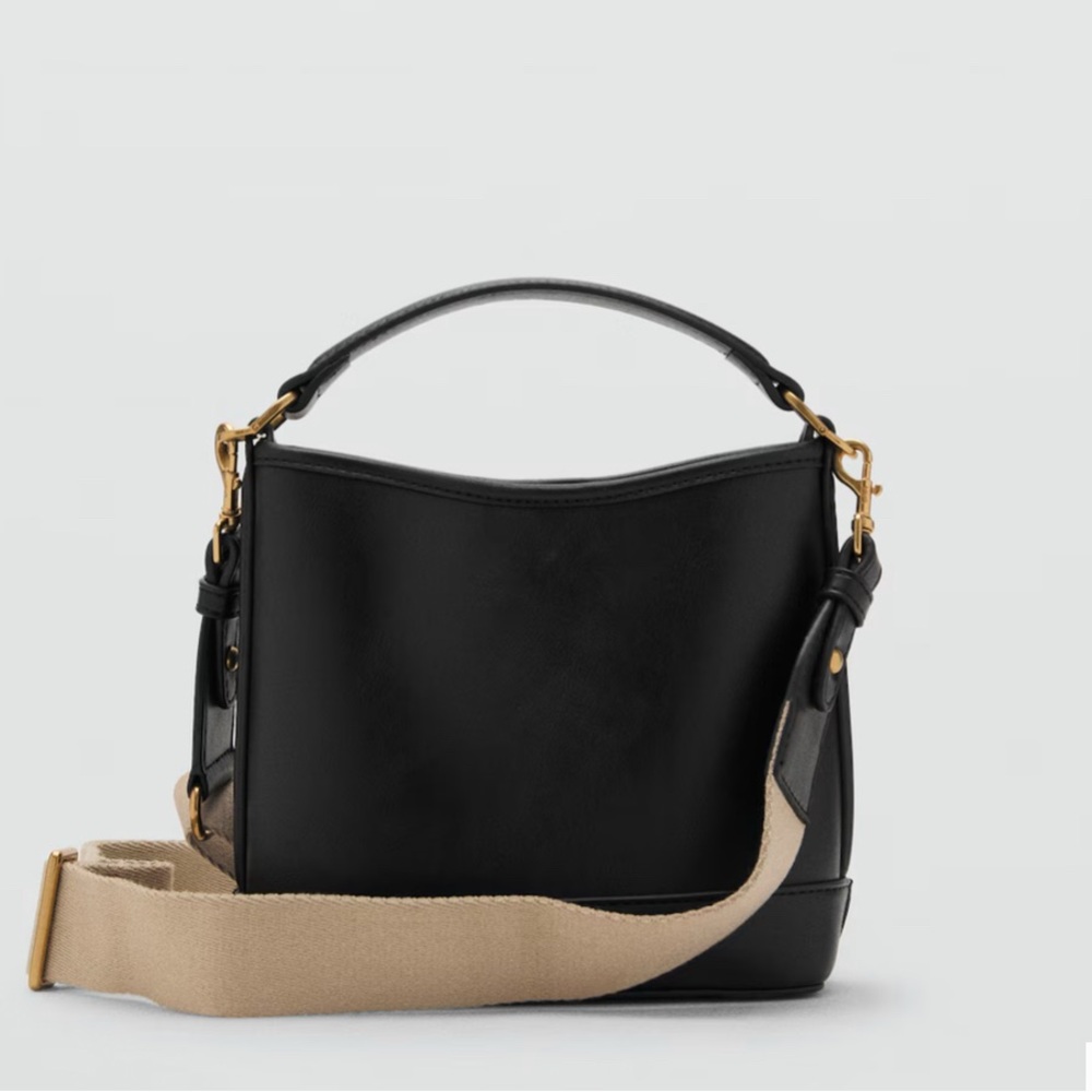 Mango Black Shoulder Bag with Gold Accents